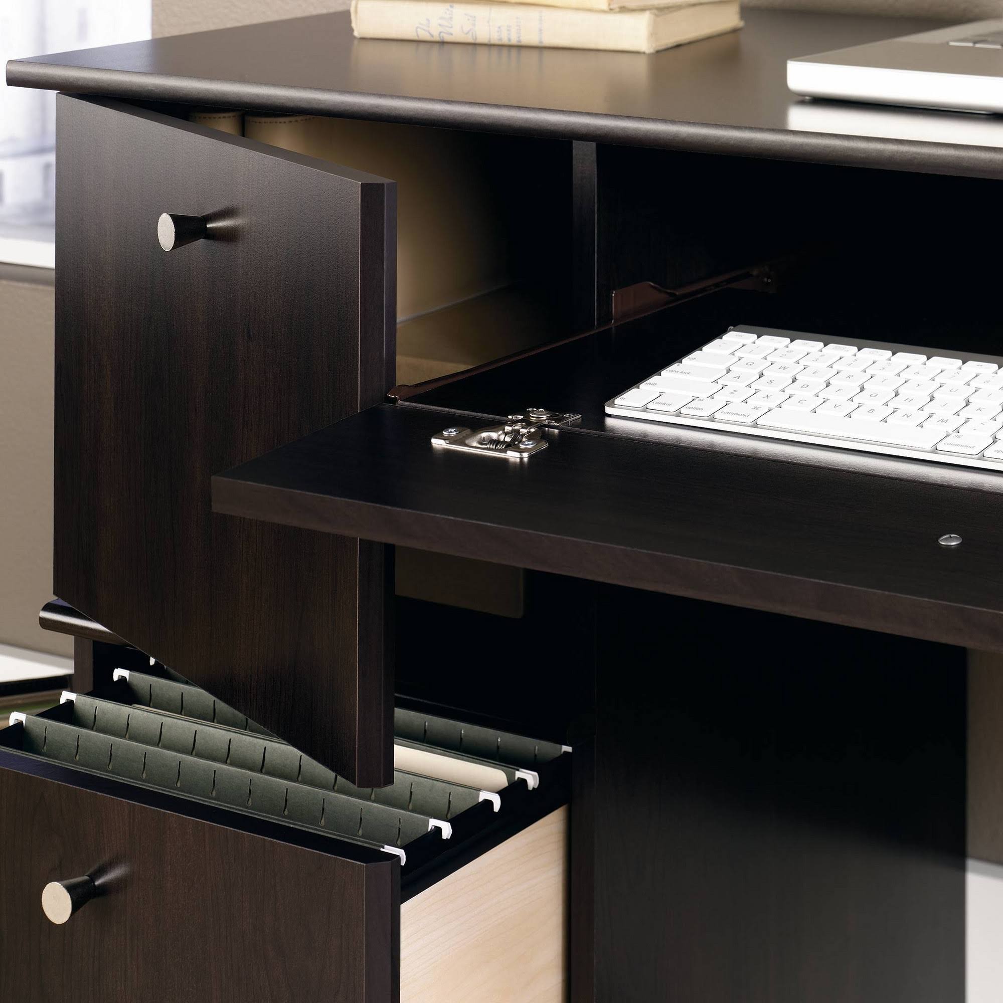 Sauder Computer Desk with Keyboard Tray in Cinnamon Cherry