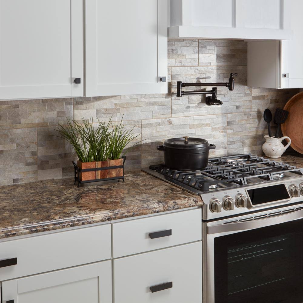 Hampton Bay 8 ft. Laminate Countertop Kit with Left Miter in Winter Carnival Granite with Valencia Edge