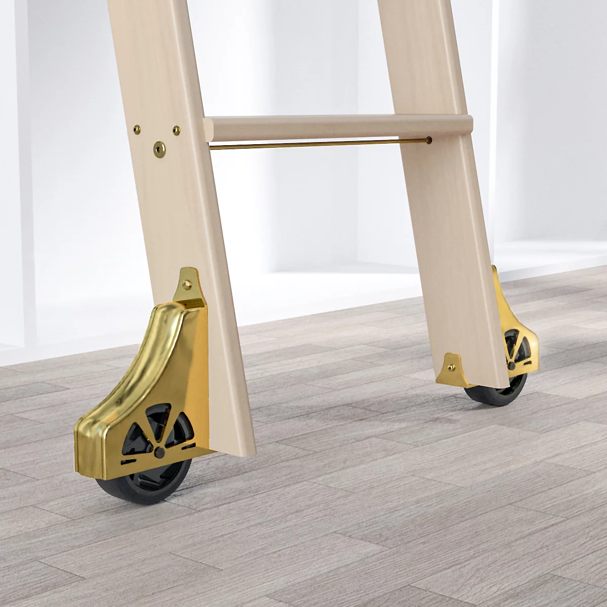 92 in. Un-Finished Maple Library Ladder Polished Brass Sliding Hook Ladder Kit with 8 ft. Rail