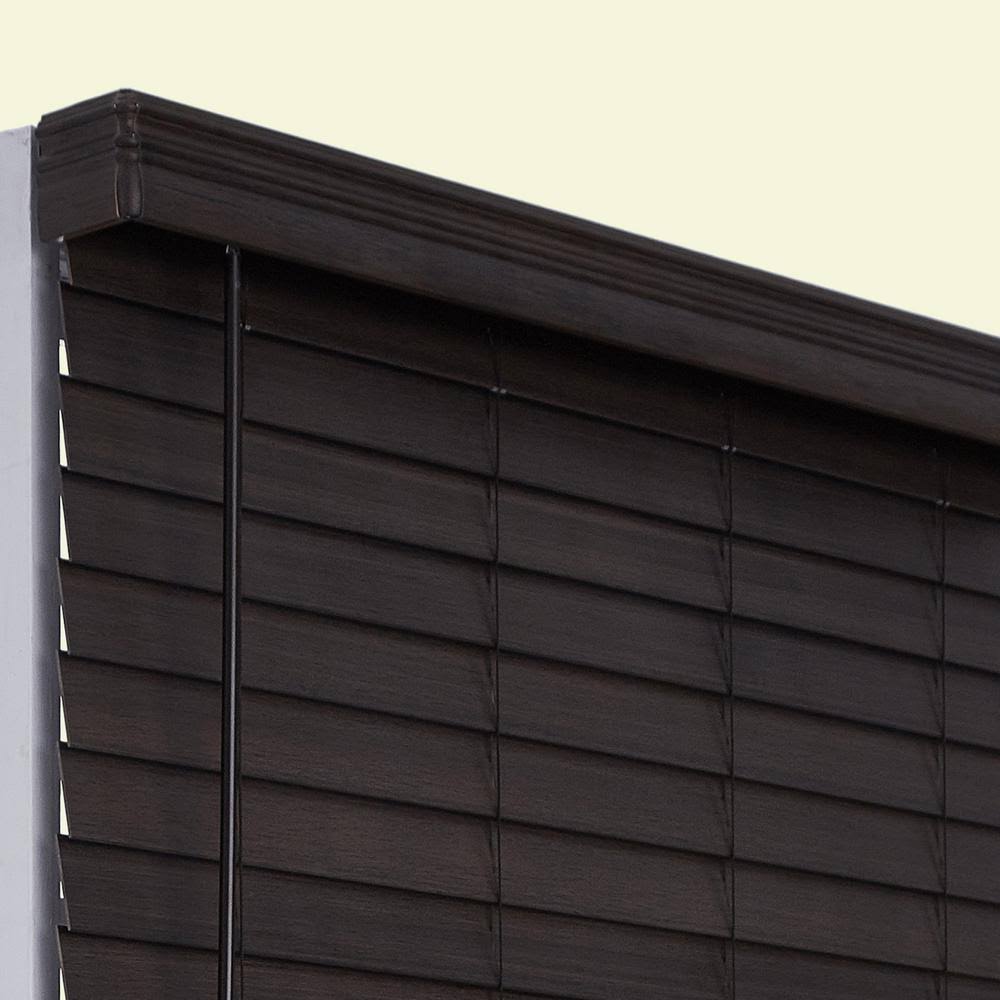 US Shade and Shutter Cut-to-Width Brown Oak Cordless 2.5 in. Distressed Faux Wood Blind - 52 in. W x 72 in. L