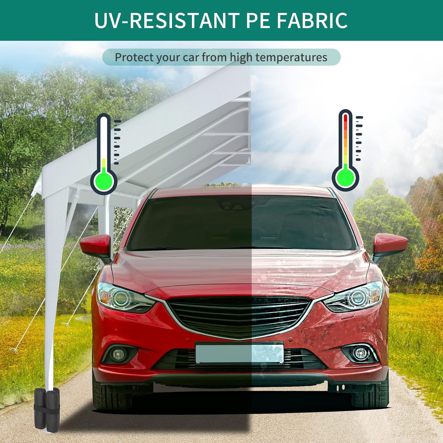 YITAHOME 10' x 20' Carport Heavy Duty Galvanized Frame Car Shelter Car Canopy with 4 Sandbags, Portable Garage Tent Boat Shelter, White