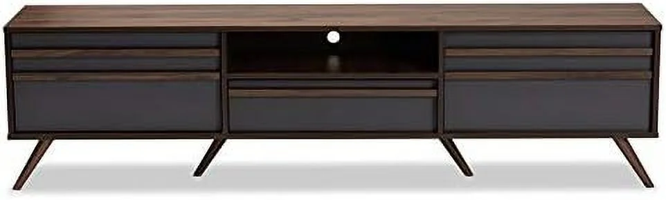 Wood 60" TV Stand Console Entertainment Center In Gray And Walnut