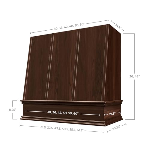 Wood Range Hood Angled Front with Decorative Molding | Custom Wall Mount Kitchen Vent Cover for Dream Kitchen | Plywood & Maple Veneer | 31.5" 37.5" 43.5" 49.5" 55.5" & 61.5"