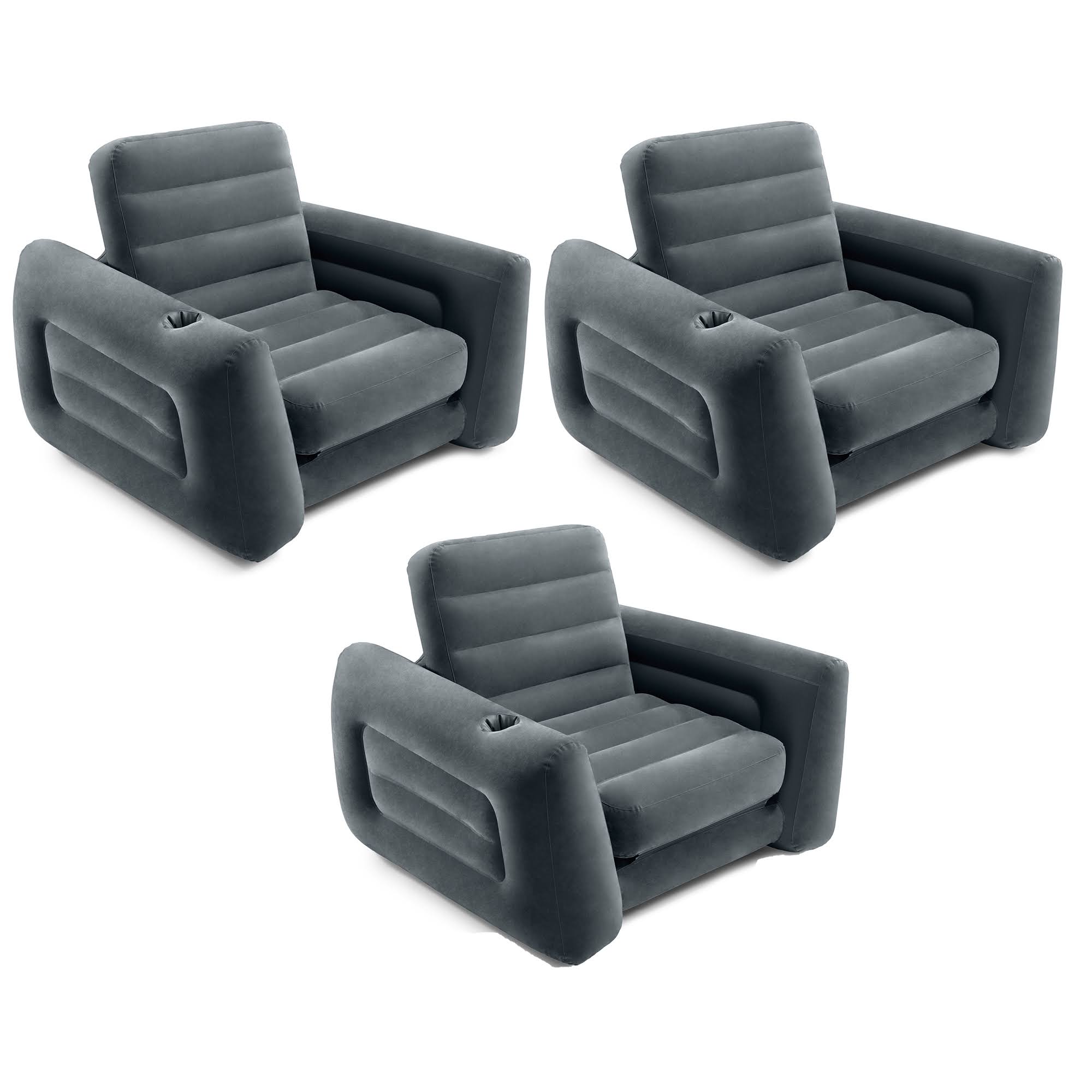 Intex Inflatable Pull Out Sofa Chair Sleeper w/ Twin Sized Air Mattress (3 Pack) 1 Unit