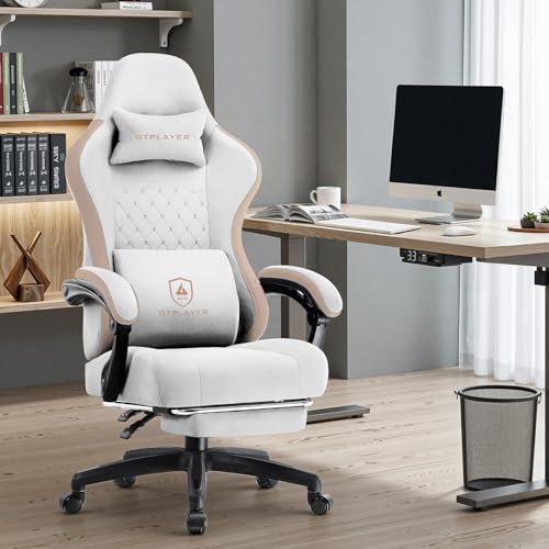 GTPLAYER Office Chair, Gaming Computer Desk Fabric Chair with Footrest, High Back Ergonomic Office Chair with Pocket Spring Lumbar Support and Linkage Armrests Adjustable Height Swivel for Home Task