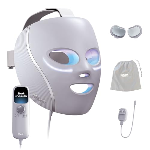 Shark CryoGlow LED Face Mask with Under-Eye Cooling, Anti-Ageing & Blemish Repair, Red & Blue LED, Infrared Light Therapy, USB-C, Remote Control, Storage Bag, Blue Frost, FW312