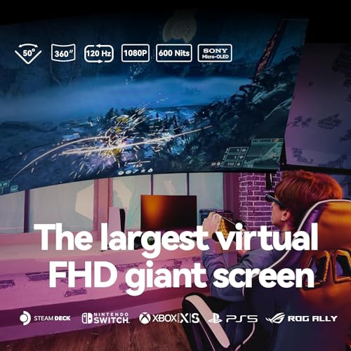 Rokid Max AR Glasses, Smart Glasses with 360" Micro-OLED Display, Google Play, Media Streaming, HDCP Support & Cloud Gaming, Console, Android, iOS, Windows Compatible