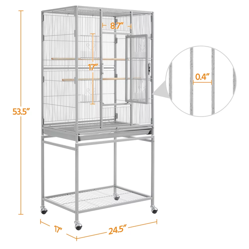 Alden Design 54" Metal Rolling Bird Cage with Detachable Stand, Light Gray - Curated Treasures Market