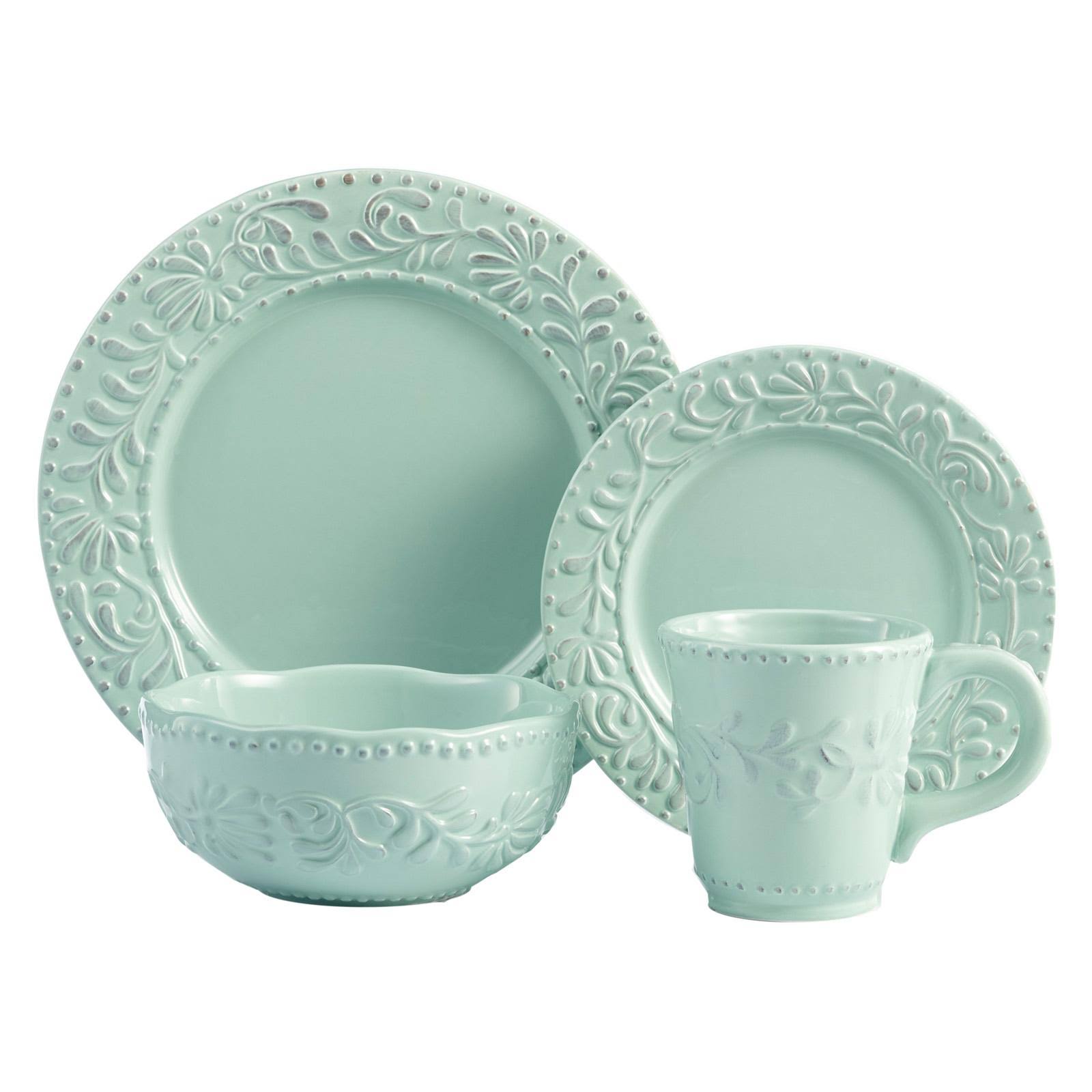 American Atelier 16 Piece Bianca Leaf Round Dinnerware Set, White