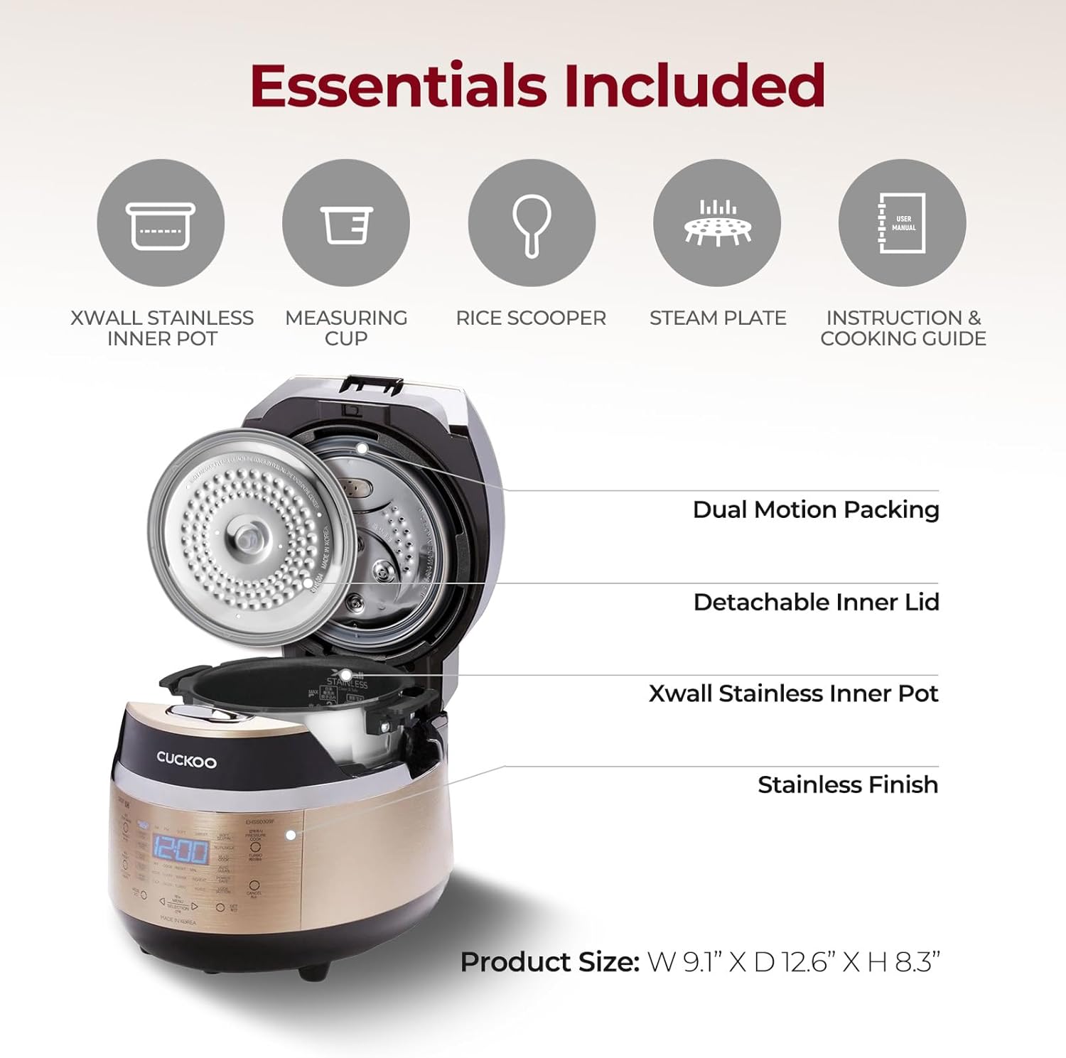 CUCKOO CRP-EHSS0309FG | 3-Cup (Uncooked) Induction Heating Pressure Rice Cooker | 15 Menu Options, Auto-Clean, Voice Guide, Made in Korea | Gold