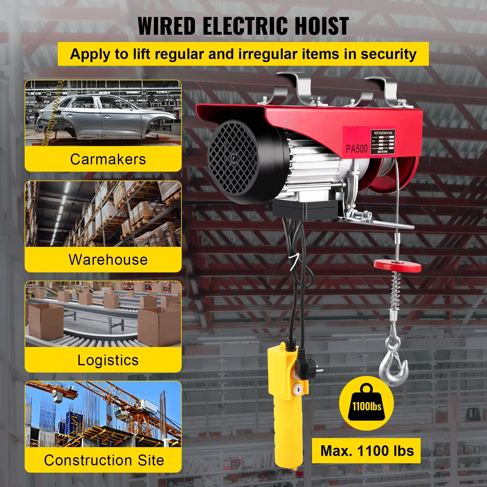 BENTISM Lift Electric Hoist 1100lbs, Electric Hoist 110v, Remote Control Electric Winch Overhead Crane Lift Electric Wire Hoist for Factories, Warehouses, Construction, Building, Goods Lifting - Curated Treasures Market