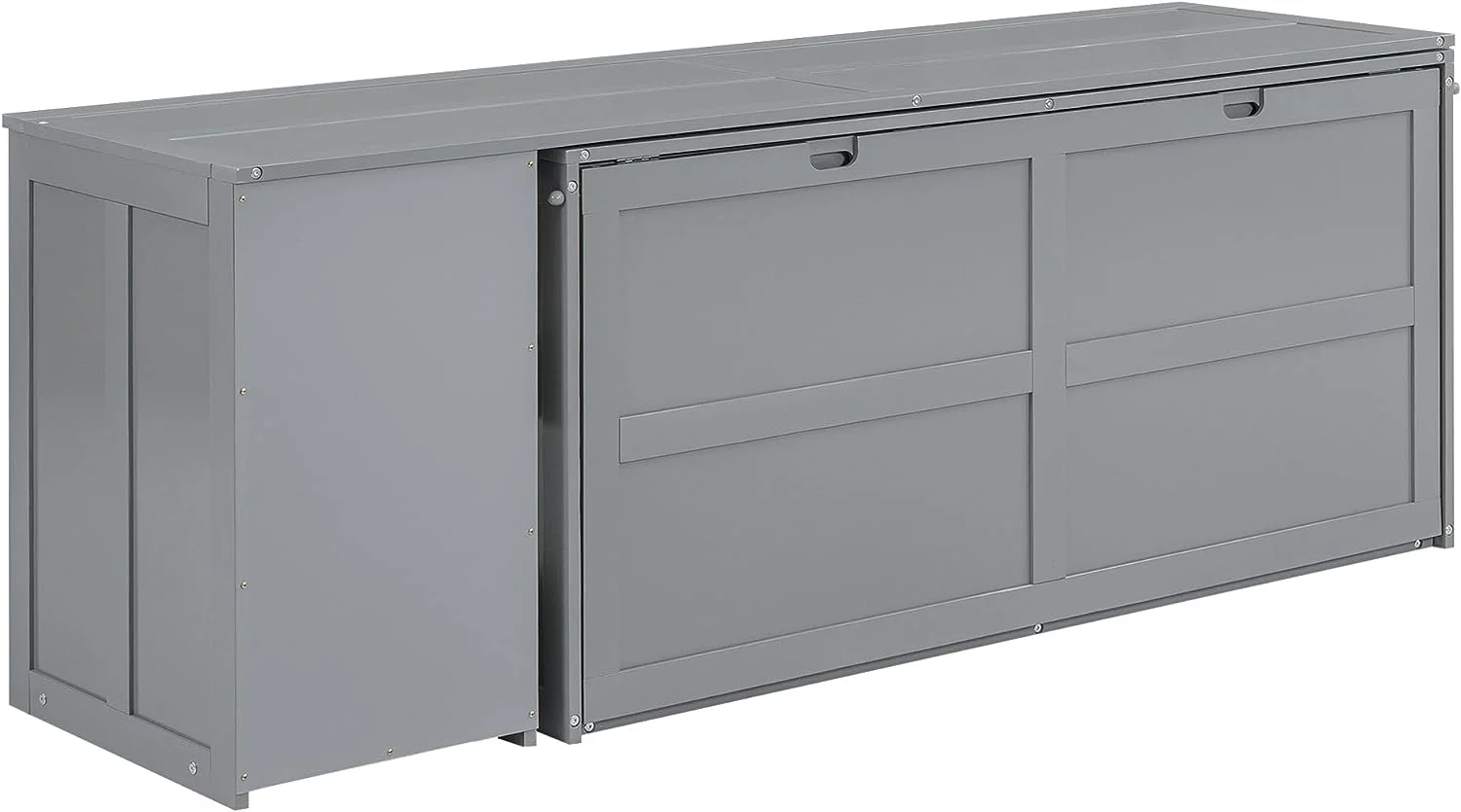 Tabaray Modern Murphy Bed with Movable Desk, Solid Wood Queen Size Foldable Platform Bed with 2 Storage for Teens Adults Bedroom, Maximize Space Savings (Gray)
