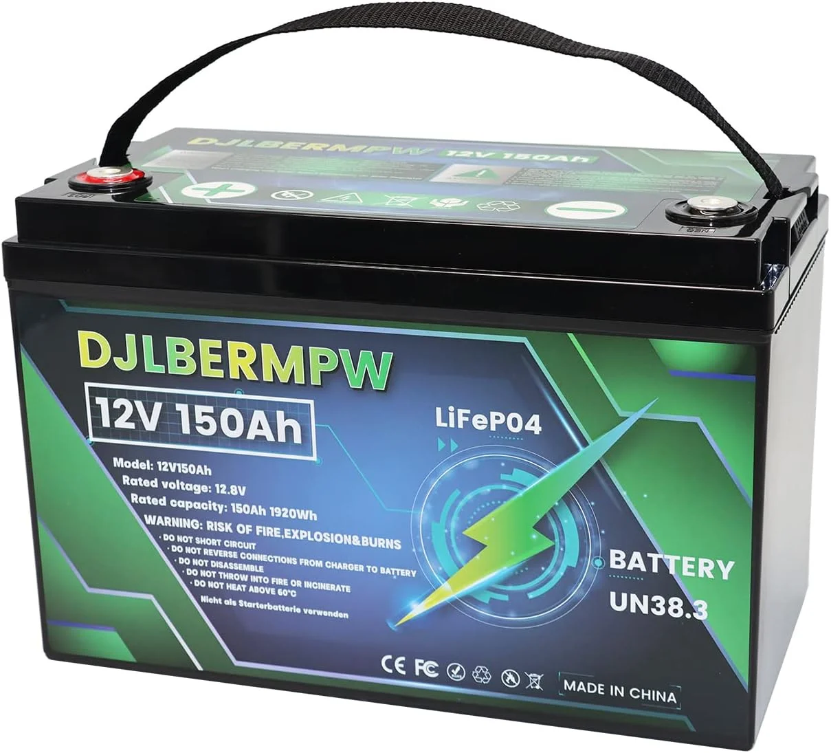 ?DJLBERMPW 12V LiFePO4 Lithium Battery 150Ah,4000-15000 Deep Cycle Marine Battery,12V 150Ah Lithium Batteries for Trolling Motor,Boat,Golf Cart,RV,Solar,Built in 120A BMS 1920W,10 Years of Life - Curated Treasures Market