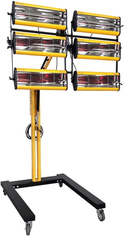 Solary Baking Infrared Paint Curing Lamp 220V Short Wave Infrared Heater Car Bodywork Repair Paint Dryer Stand Mobile 6x1000W