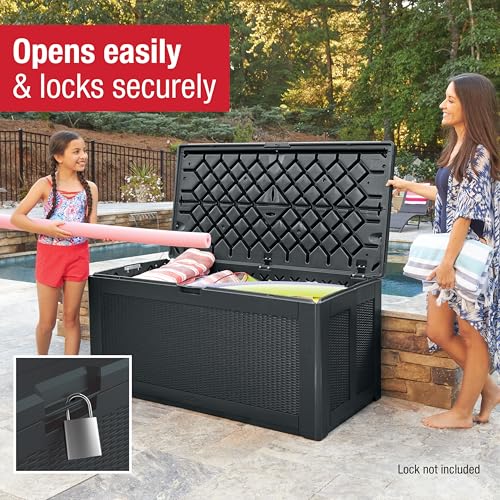 Rubbermaid Extra Large Resin Outdoor Storage Deck Box (134 Gal), Weather Resistant, Gray, Deck Organization for Home/Backyard/Pool Chemicals/Toys/Garden Tools/Porch/Patio Cushions