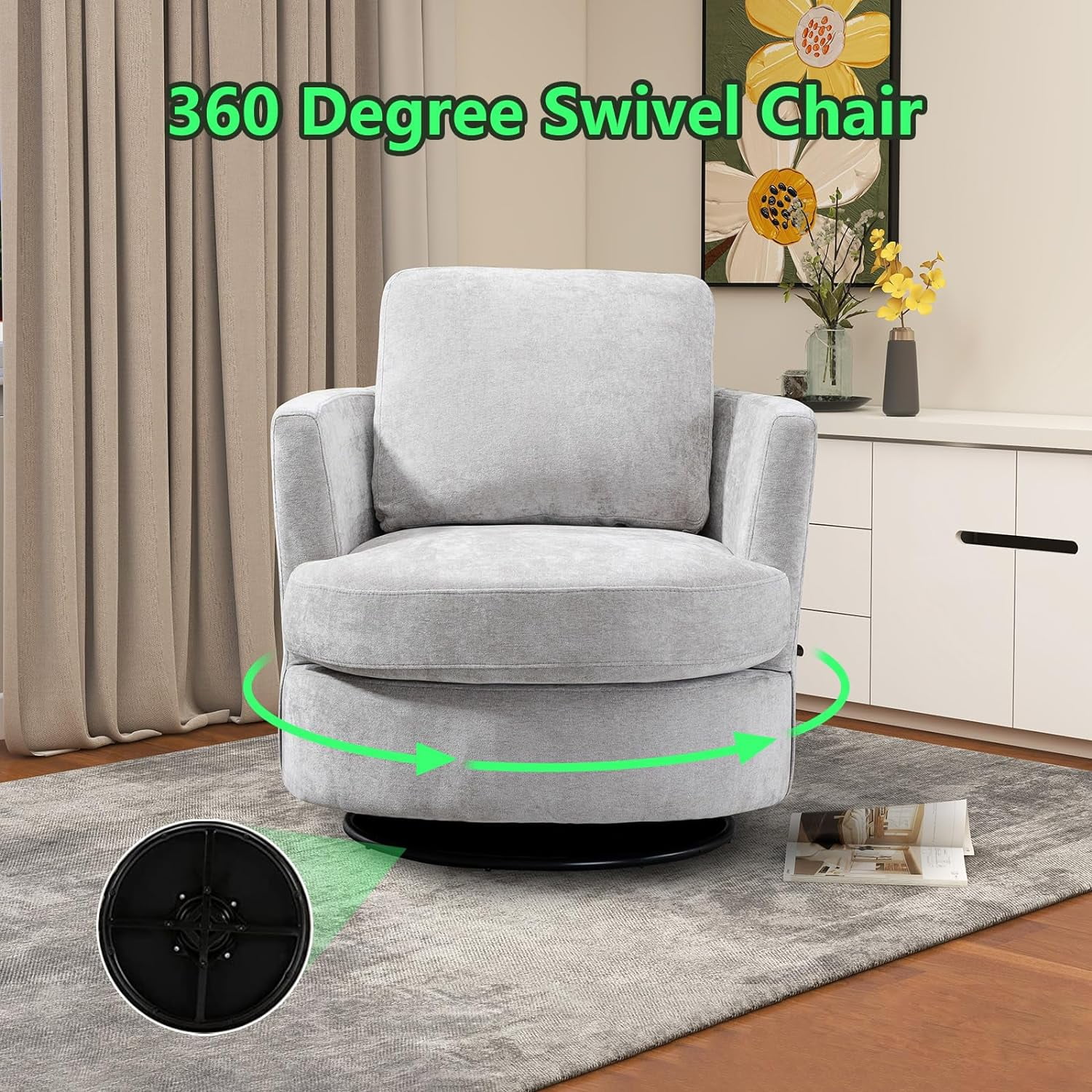 Swivel Barrel Chair Set of 2,31.9" W Modern Round Accent Arm Chairs Upholstered Comfy 360 Degree Swivel Single Circle Club Sofa Chair for Nursery Living Room Bedroom, Light Gray - Curated Treasures Market