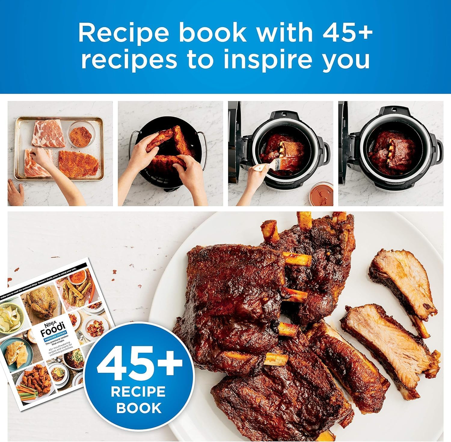 Ninja OP301 Foodi 9-in-1 Pressure, Broil, Dehydrate, Slow Cooker, Air Fryer, and More, with 6.5 Quart Capacity and 45 Recipe Book, and a High Gloss Finish