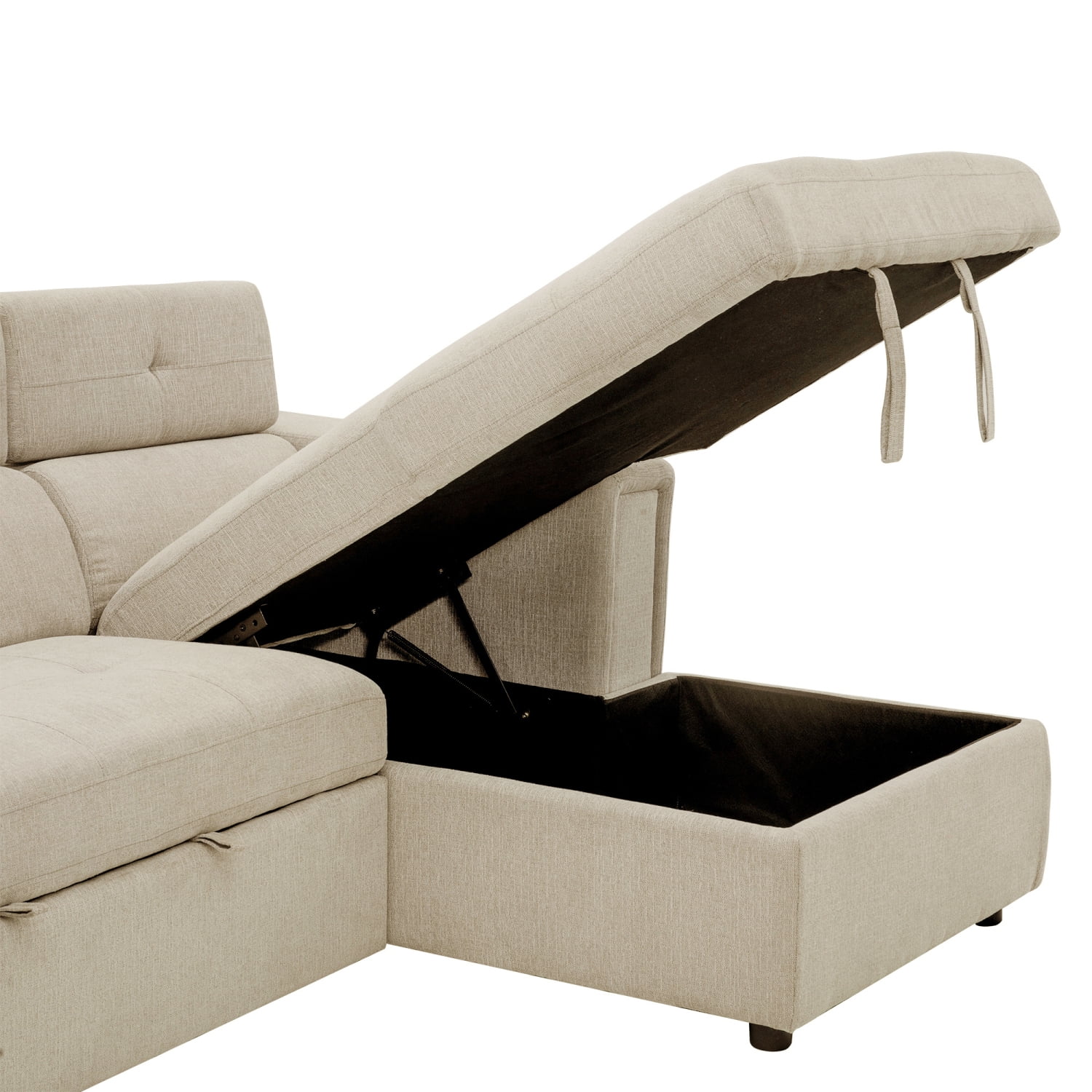 Churanty Pull Out Couch Bed with Storage and Cup Holder Sectional Sleeper Sofa with Wireless Charging L Shaped Couch with Adjustable Headrest Convertible Sofa Bed for Living Room,Beige - Curated Treasures Market