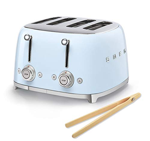 Smeg 50s Retro 4-Slot Toaster TSF03 Bundle with Bamboo Tongs