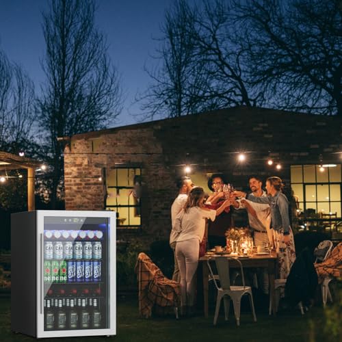 DOGHLY Beverage Refrigerator and Cooler, Mini Fridge with Glass Door, Digital Temperature Display for Soda, Beer or Wine For Office or Bar with Adjustable Removable Shelves