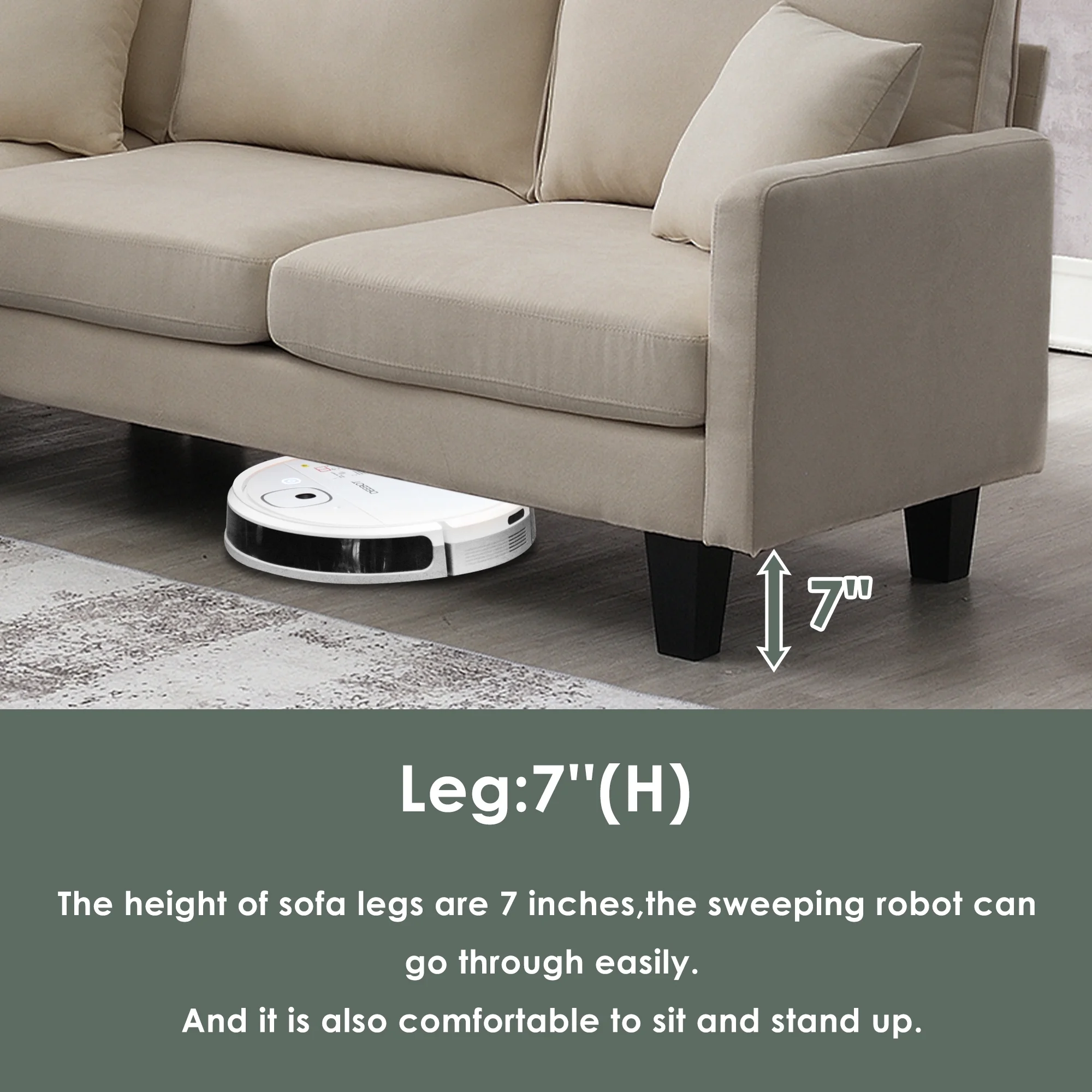 THINK 30,90L * 88W" Terry Fabric Modern L Shape Sectional Sofa,5 Seat Beige Practical Couch Set With Recliner,Simple Indoor Furniture With 3 Pillows for Living Room,Apartment,Office,Bedroom