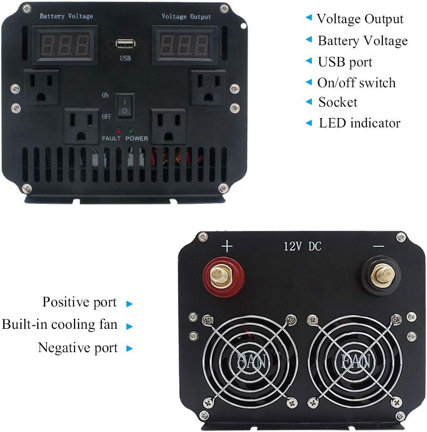 Cantonape Pure Sine Wave Inverter 4000W Power Inverter 24V to 110V DC to AC with LED Display Remote Controller for Truck RV Home Solar System