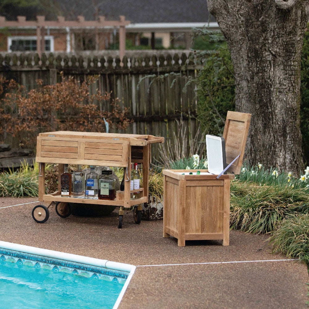 Ash & Ember Acadia Grade A Teak Ice Chest, 36 Quart Drop-In Ice Cooler, Weather Resistant Indoor Outdoor Patio Bar Furniture, Multifunctional Decorative Beverage Holder, Cocktail Side Table