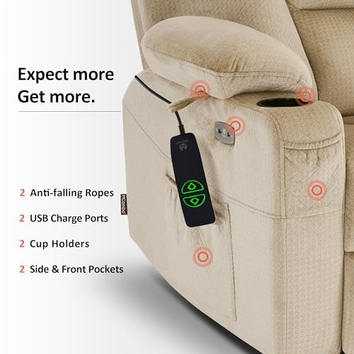 MCombo Small Power Lift Recliner Chair with Massage and Heat for Petite People, Cup Holders, USB Ports, Side Pockets, Fabric 7569 (Small-Regular, Brown)