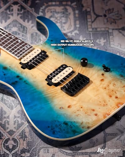 Leo Jaymz Electric Guitar Monsoon Series,Reverse Headstock,Mahogany Body,Roasted Maple Neck,Rosewood Fretboard,Locking Tuners,Rounded End Frets,AlnicoV Pickups,Fixed Bridge (Blue Flame)