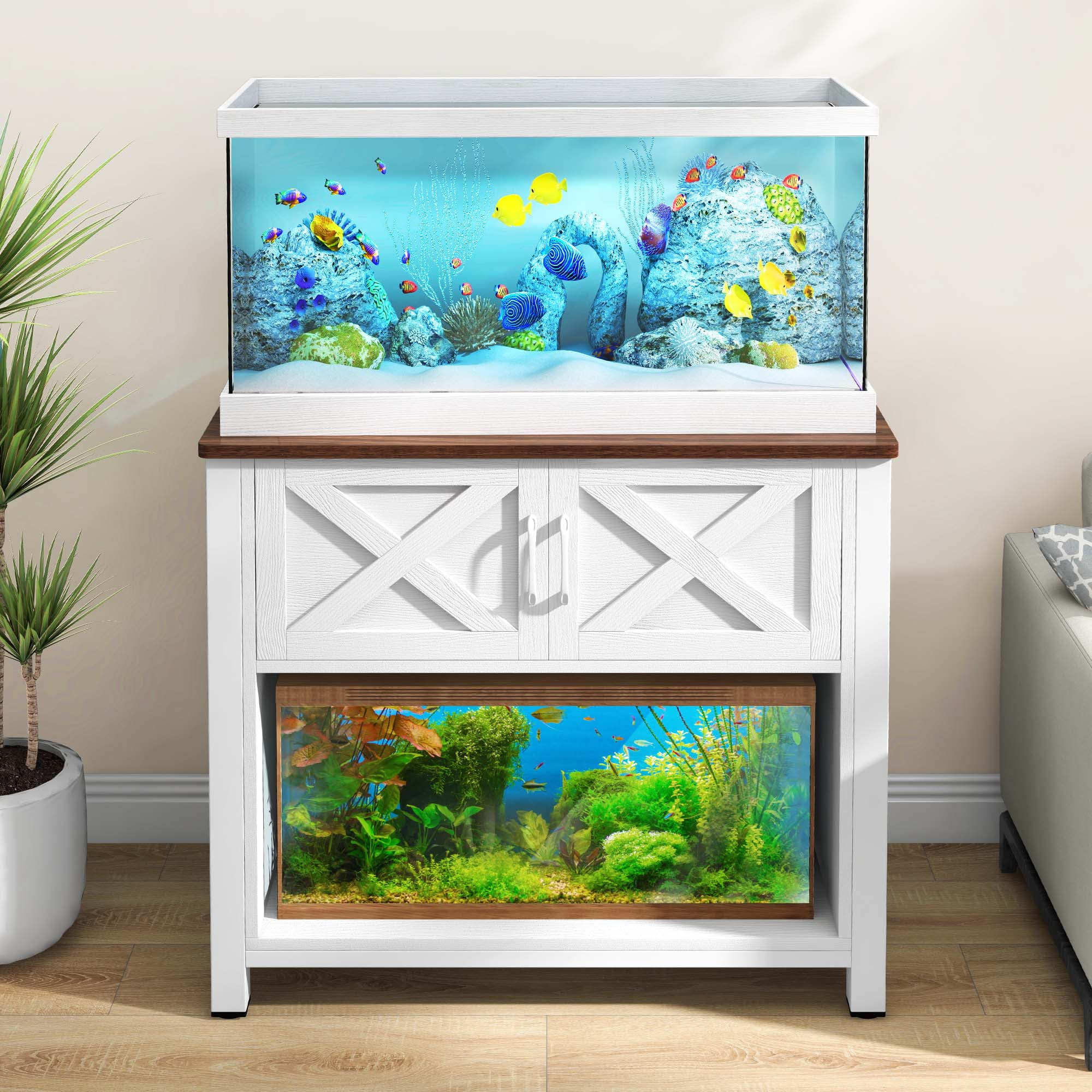 Dextrus Heavy Duty Metal Aquarium Stand with Power Outlets, 40-55 Gallon Fish Tank Stand, Turtle Tank, Reptile Terrarium with Cabinet, 670LBS Capacity-White - Curated Treasures Market