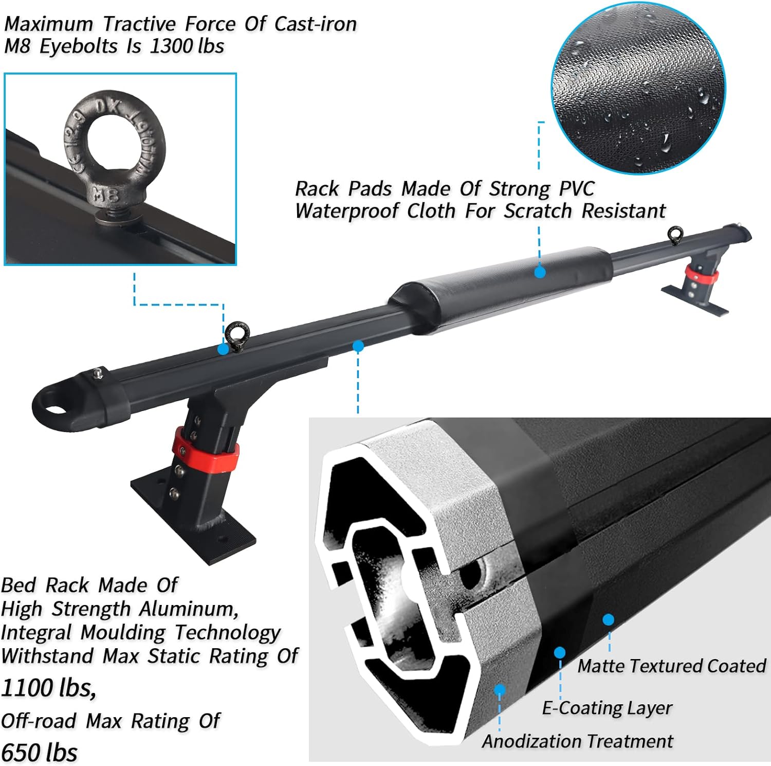 Truck Bed Racks Low Profile, MONOKING Truck Ladder Racks Adjustable Height Heavy Duty Bed Rack for Kayaks Bikes Rooftop Tent