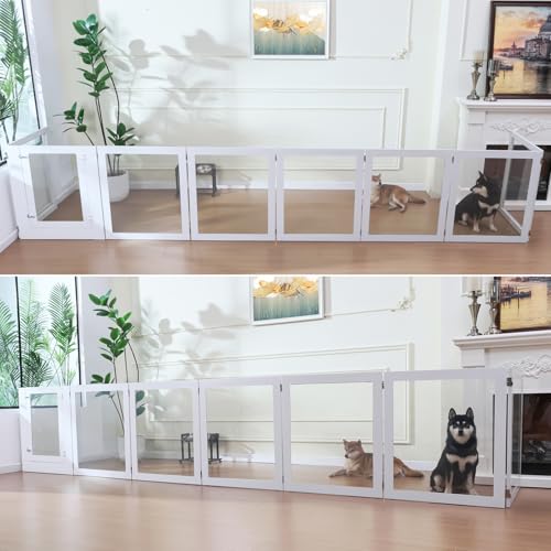 Heavy Duty Clear Acrylic Dog Playpen, Transparent Pet Pen, Metal Frame Easy Assemble Kennel Enclosure, Ideal for Small to Medium Dogs, Cats, and Other Small Pets (White, 6 Panels with Door)