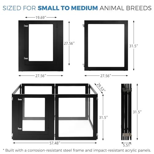 Heavy Duty Clear Acrylic Dog Playpen, Transparent Pet Pen, Metal Frame Easy Assemble Kennel Enclosure, Ideal for Small to Medium Dogs, Cats, and Other Small Pets (White, 6 Panels with Door)