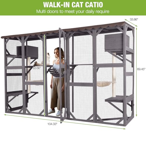 Catio Outdoor Cat Enclosure Window Cat House Wall Mounted Wooden Cat Cage with Scratching Posts,Resting Box