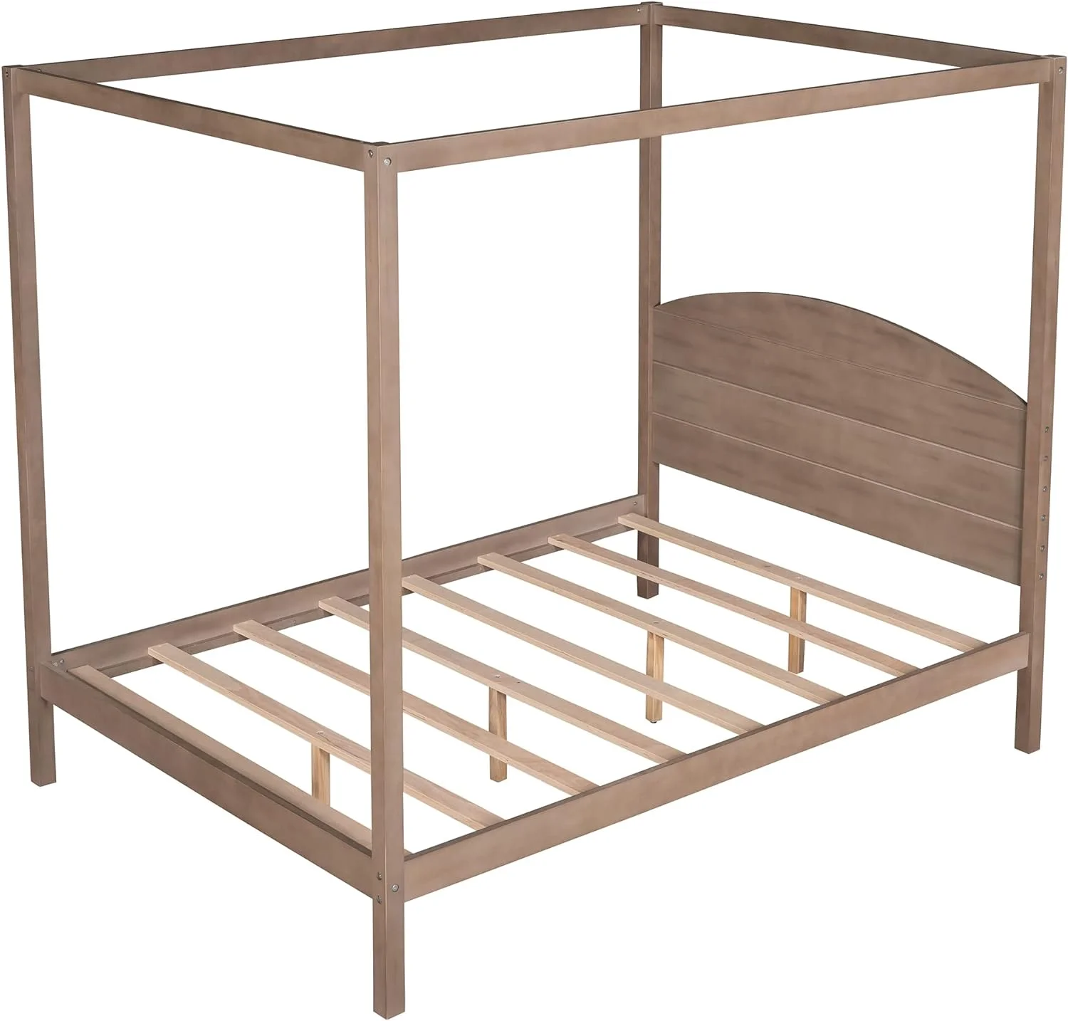 Canopy Bed Frame Full Size, 4-Post Canopy Platform Bed Frame With Headboard And Support Legs, Solid Wood Full Bed Frame For Kids Teens Adults, No Box Spring Needed (Full, Brown Wash)