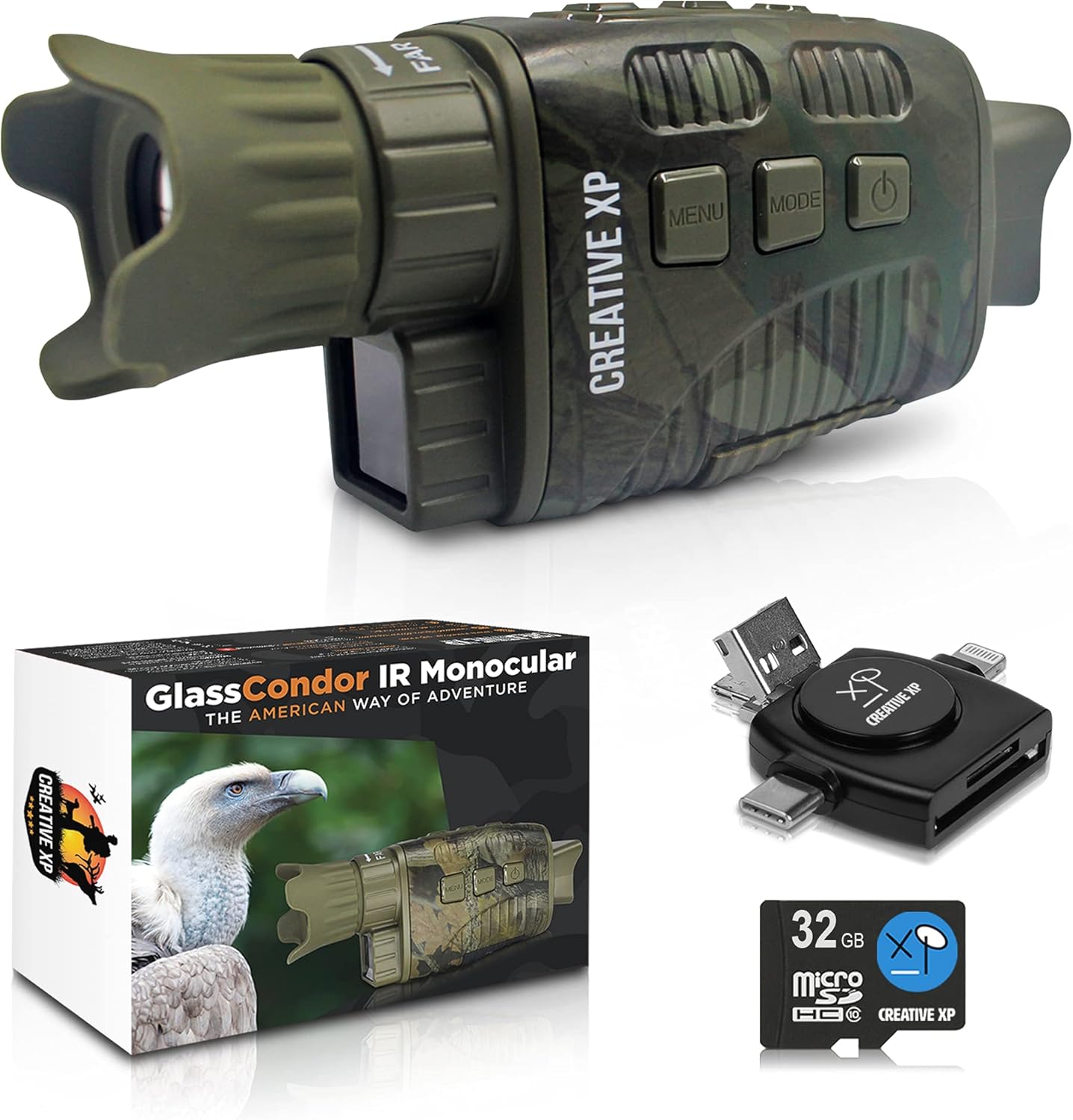CREATIVE XP 2021 Digital Night Vision Monocular for 100% Darkness - Travel Infrared Monoculars Save Photos & Videos - IR High-Tech Spy Gear for Hunting & Surveillance - Card Reader Included