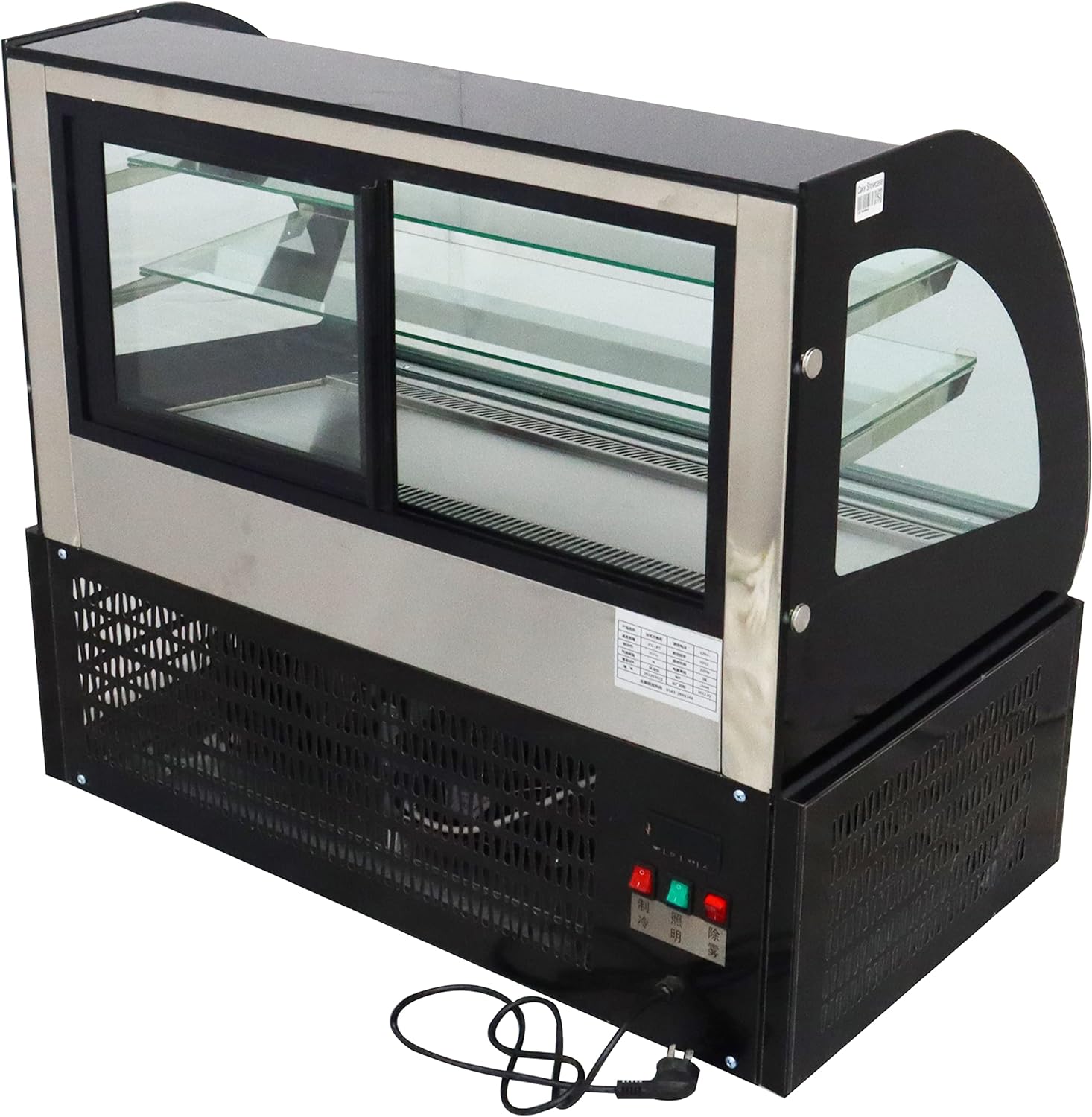 TECHTONGDA Refrigerated Bakery Display Case Pastry Showcase Commercial Countertop Cooling Front Curved Glass Cabinet with LED Light Rear Sliding Door 220V