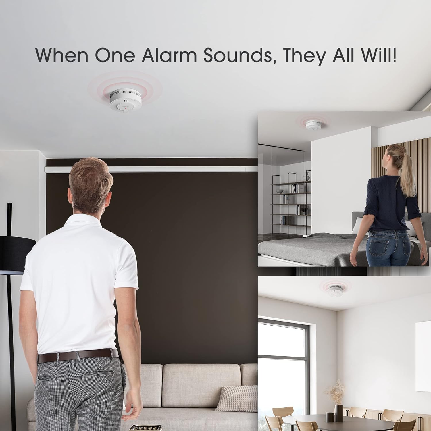 X-Sense Wireless Interconnected Smoke Detector Fire Alarm with Over 820 ft Transmission Range, SD19-W, Pack of 6