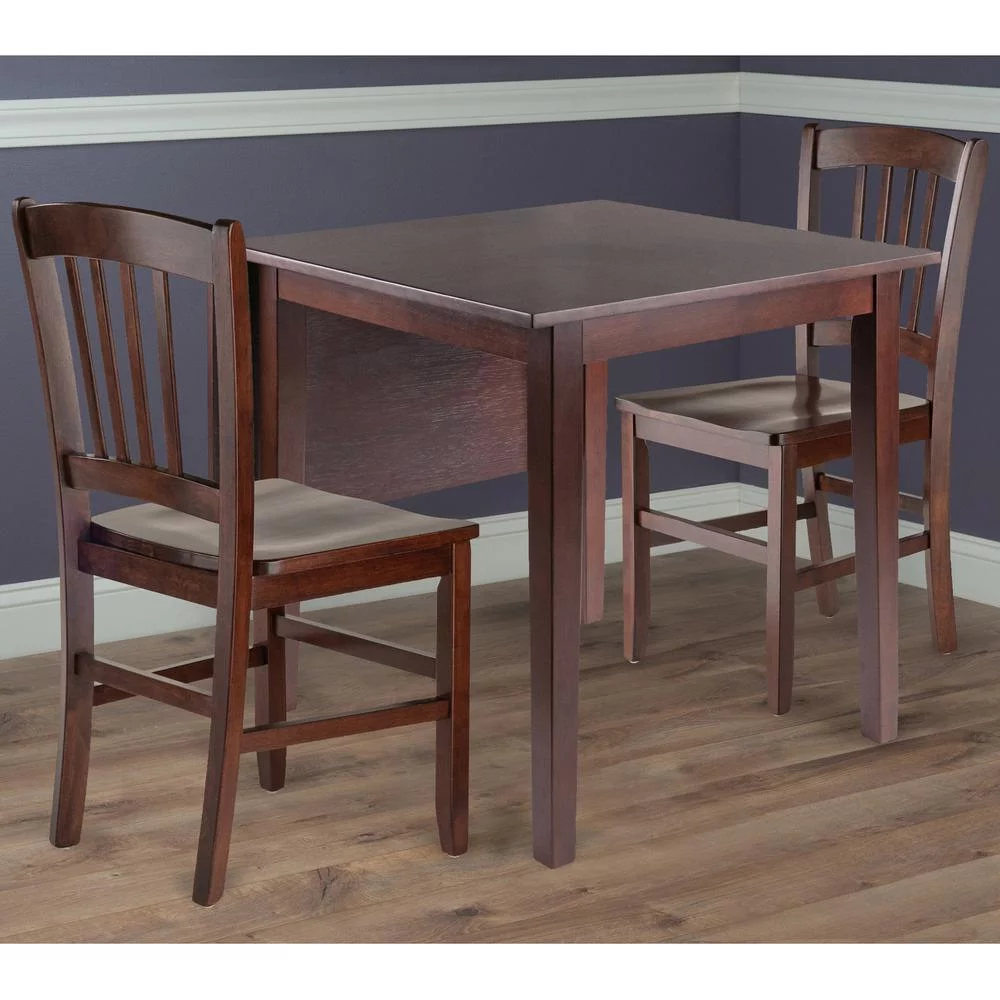 Winsome Wood Perrone 3-Pc Dining Set, Drop Leaf Table & 2 Slat-back Chairs, Walnut Finish