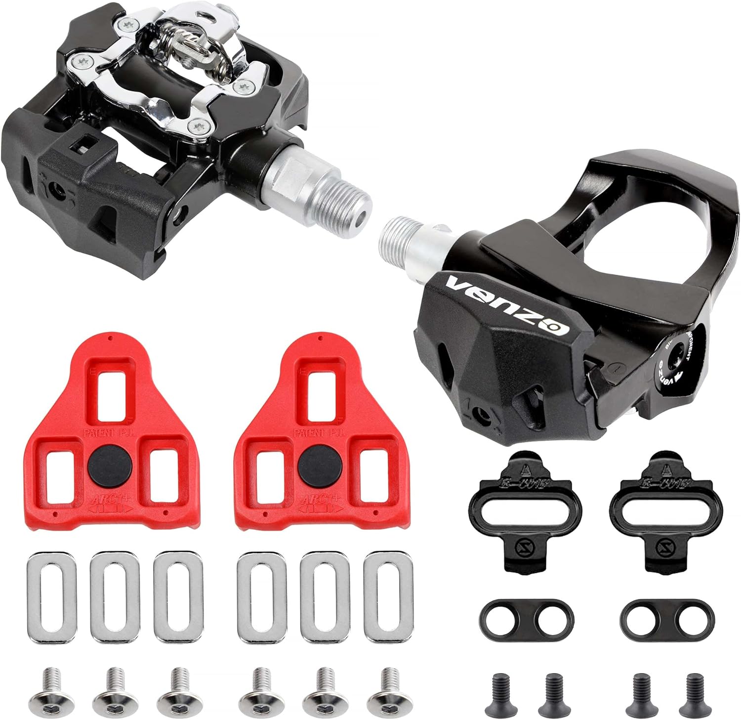 VENZO 3 in 1 Look Delta, Toe Cage, SPD Spin Bike Bicycle Pedals - Compatible with Peloton Shimano SPD - Fitness Exercise Indoor Cycling Pedals