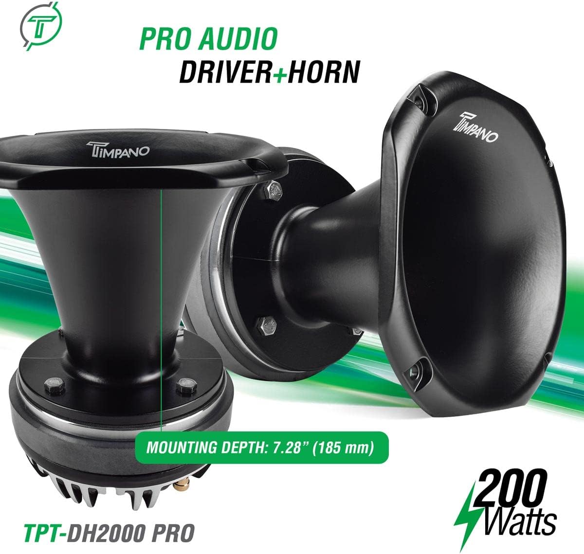 Timpano TPT-DH2000 PRO 2" Exit Compression Driver Horn 200 Watts Continuous Power 8 Ohm Pro Audio Aluminum Horn + Ferrite Driver Pack of 2