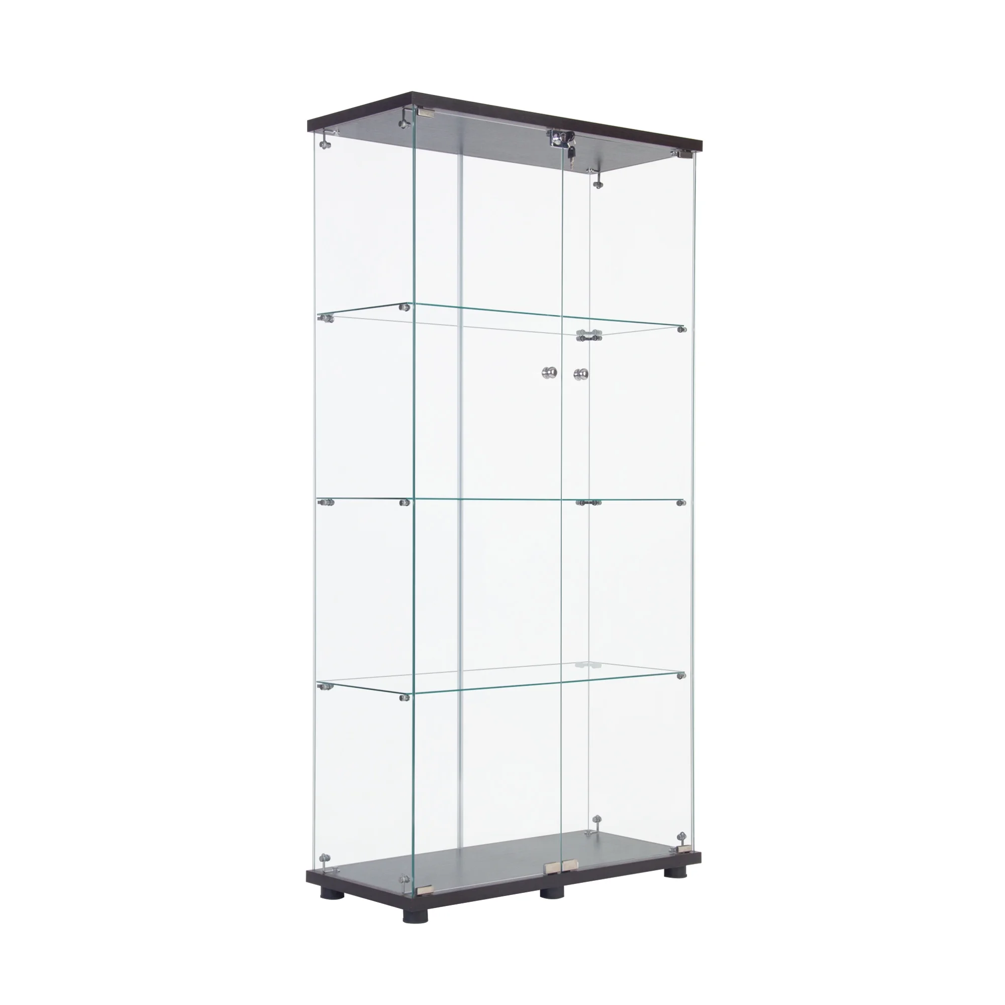 Two Door Glass Cabinet Glass Display Cabinet with 4 Shelves, Black - Curated Treasures Market