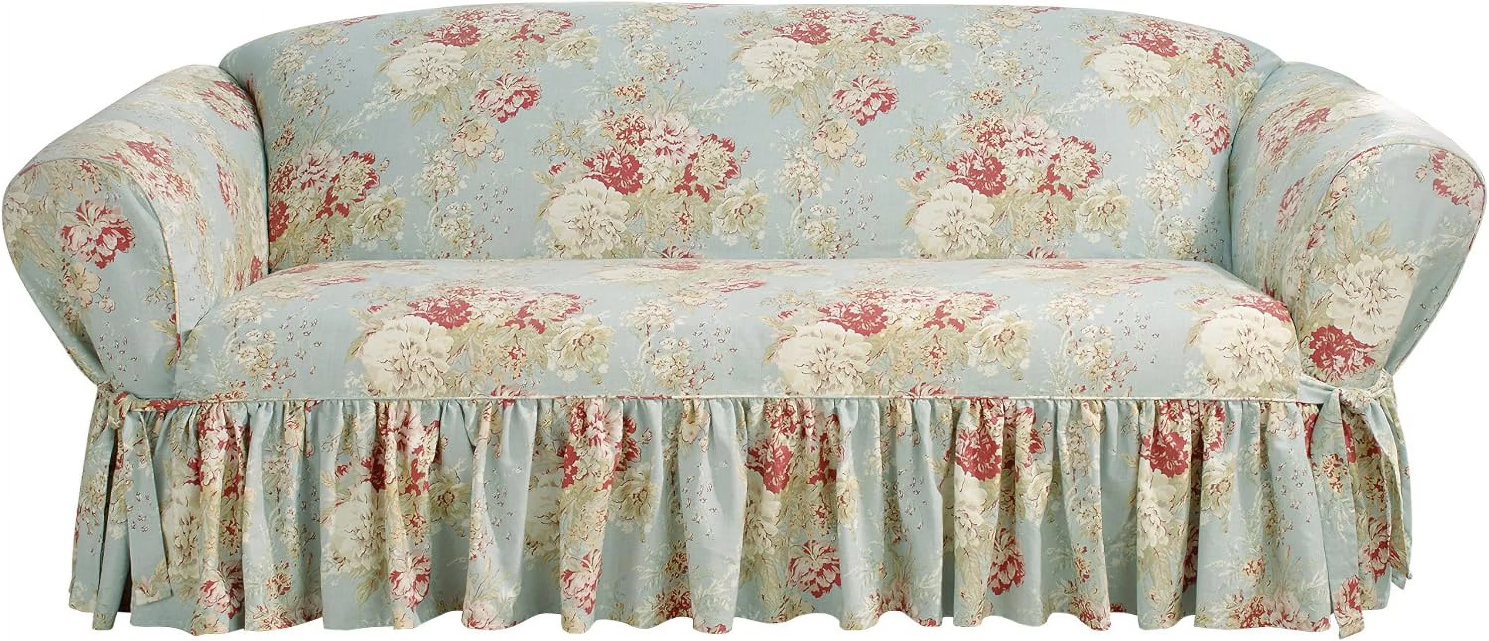 SURE FIT Waverly Ballad Bouquet 1 Piece Sofa Slipcover in Robin's Egg,Blue - Curated Treasures Market