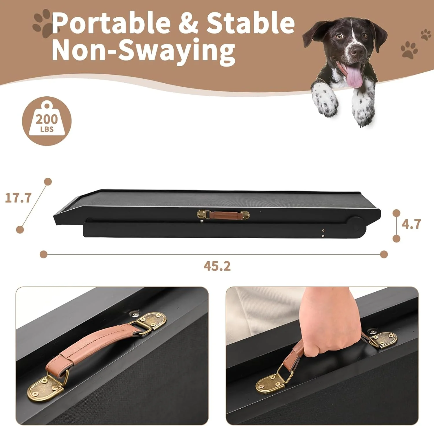 Slsy Dog Ramp with Side Rails, 5 Level Adjustable 15.7'' to 23.6'', Folding Pet Ramp for Middle Bed, Couch,SUV, for Small & Large Old Dogs & Cats,Supports up to 200 lbs, 45.2" Long