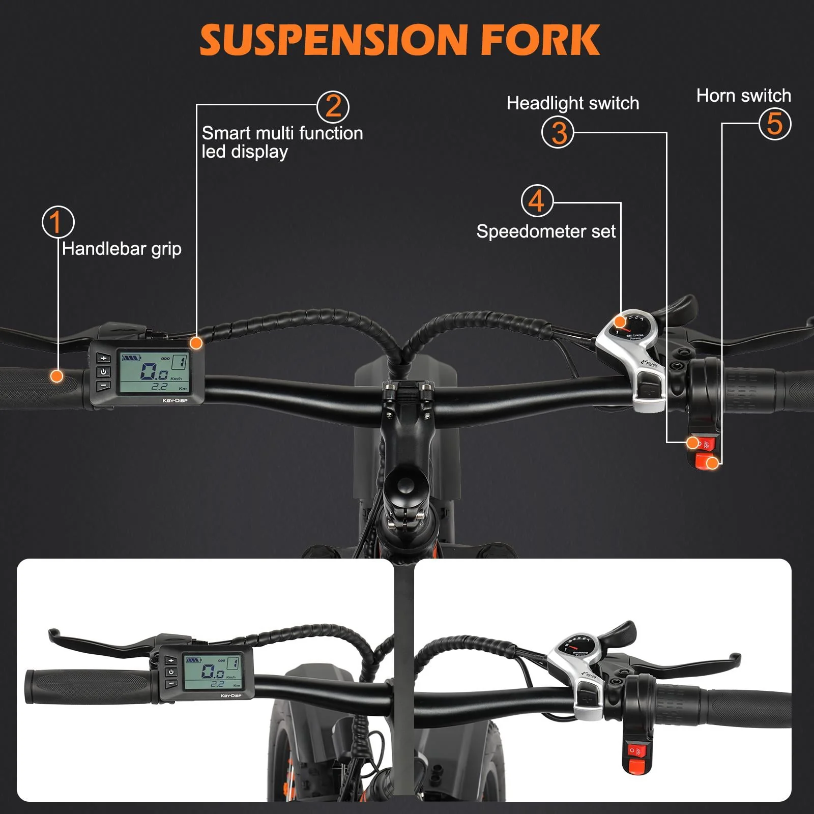 CamPingSurvivals 26 inch Electric Mountain Bicycle, 7-Speed Adult Ebike with 500W 48V 10Ah for Snow, Beach