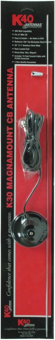 K40 Model K-30 35" Magnet Mount Stainless Steel CB Antenna, 300 Watts , Black Pack of 2