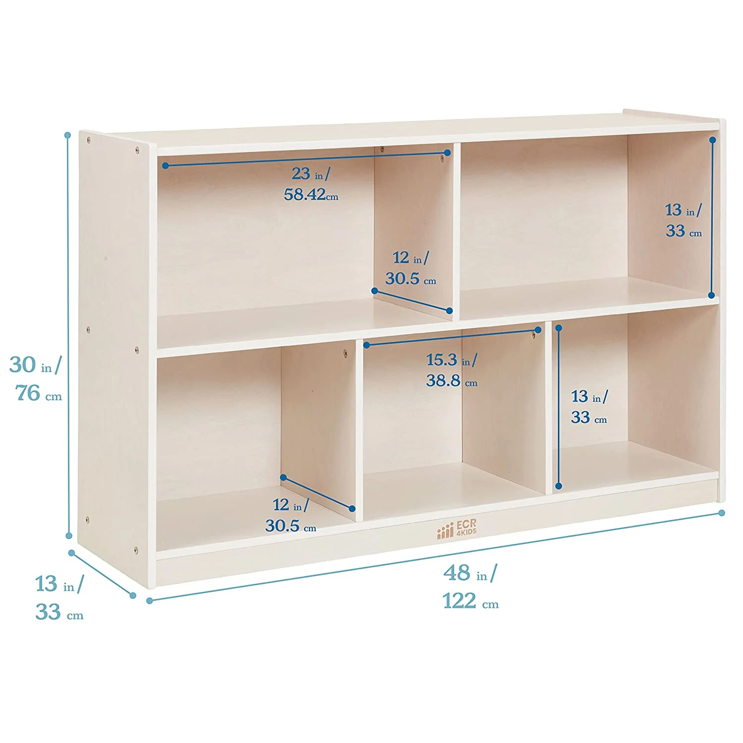 LIHONG 5-Compartment Mobile Storage Cabinet, 30in, Classroom Furniture, White Wash
