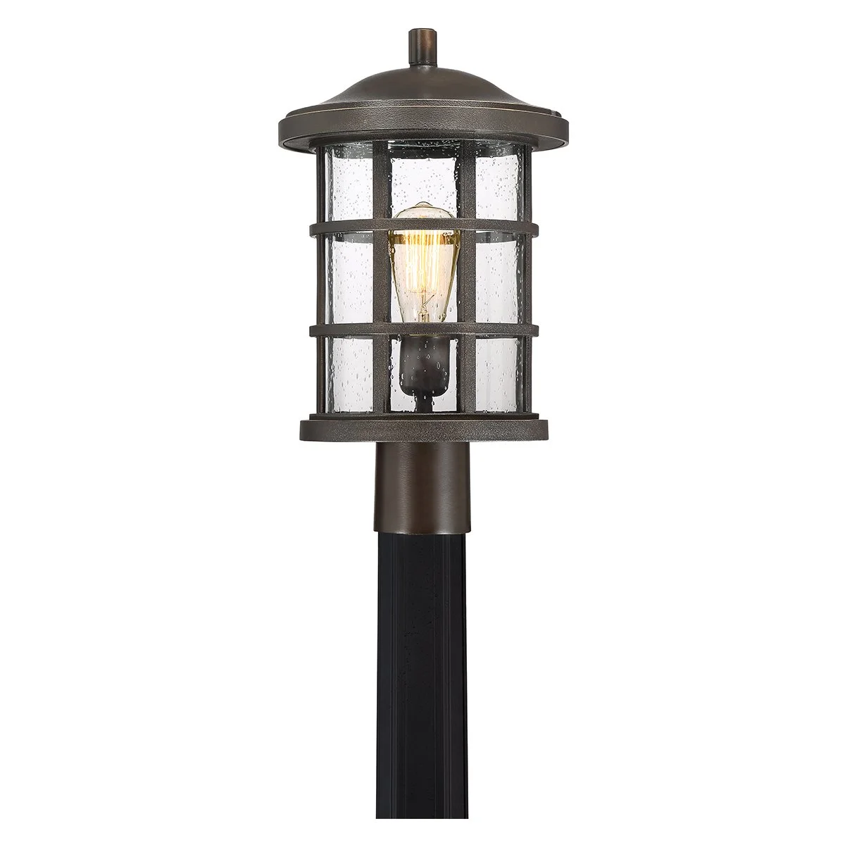 Urban Ambiance Luxury Craftsman Outdoor Post Light, Medium Size: 17.25"H x 10"W, with Tudor Style Elements, Wrought Iron Design, Oil Rubbed Parisian Bronze Finish and Seeded Glass, UQL1047