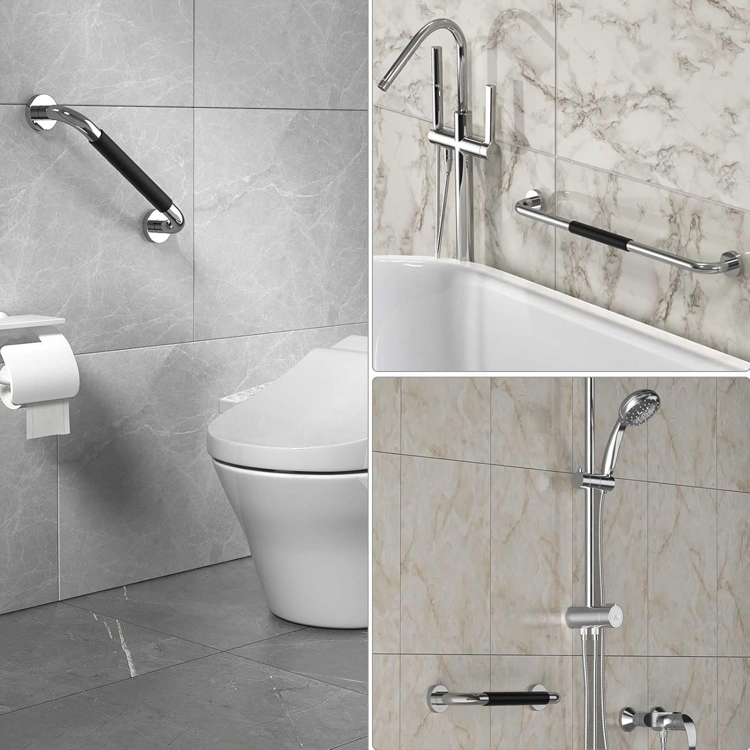 Grab Bars for Bathtubs and Showers,Bathroom Safety Grab Bars for The Elderly,Stainless Steel Handicap Grab Bars (16 Inch (Pack of 2))