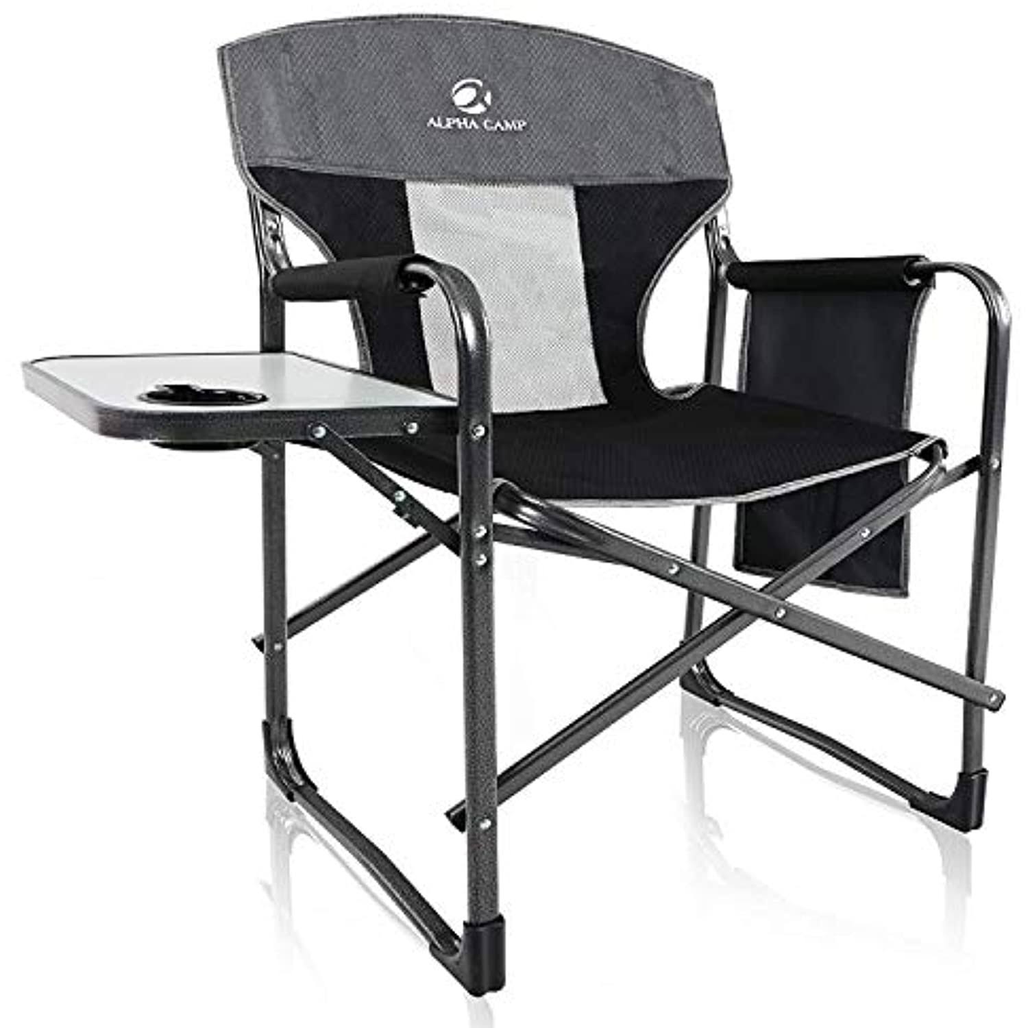 Alpha Camp Oversized Camping Director Chair Heavy Duty Frame Collapsible Recliner with Side Table, Supports 300 lbs